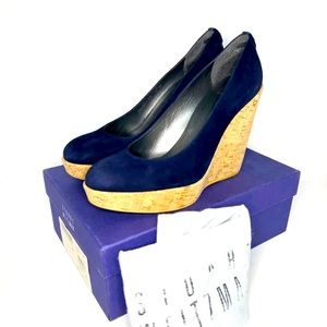 Stuart Weitzman corkswoon blue suede wedge